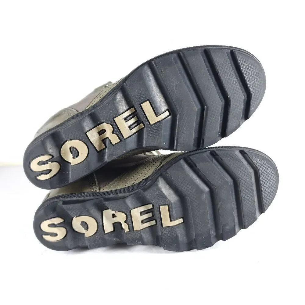 Sorel Womens Lexie US7 Gray Distressed Leather Canvas Lace Up Wedge Ankle Boots